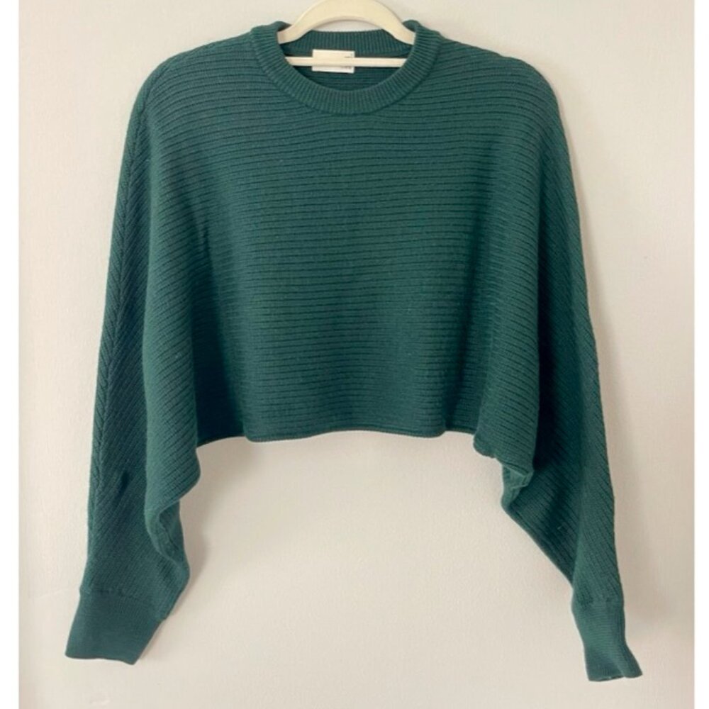 Aritzia Wilfred Cropped Merino Wool Forest Green Sweater Small - Picture 1 of 5